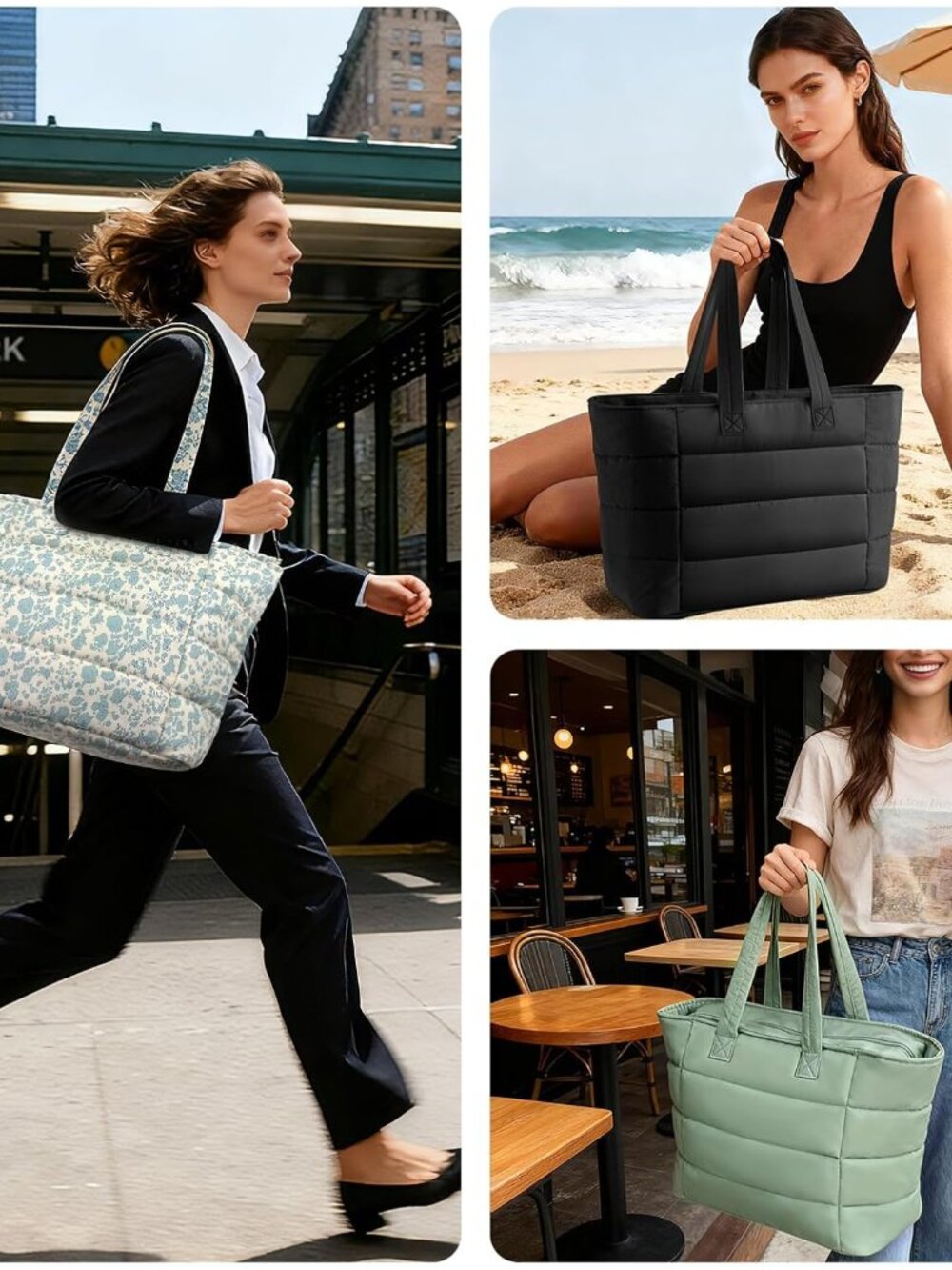 Puffer Tote Bag with Pouch, Women's Lightweight Quilted Shoulder Bag, 15.6"/17.3 - Picture 8 of 8